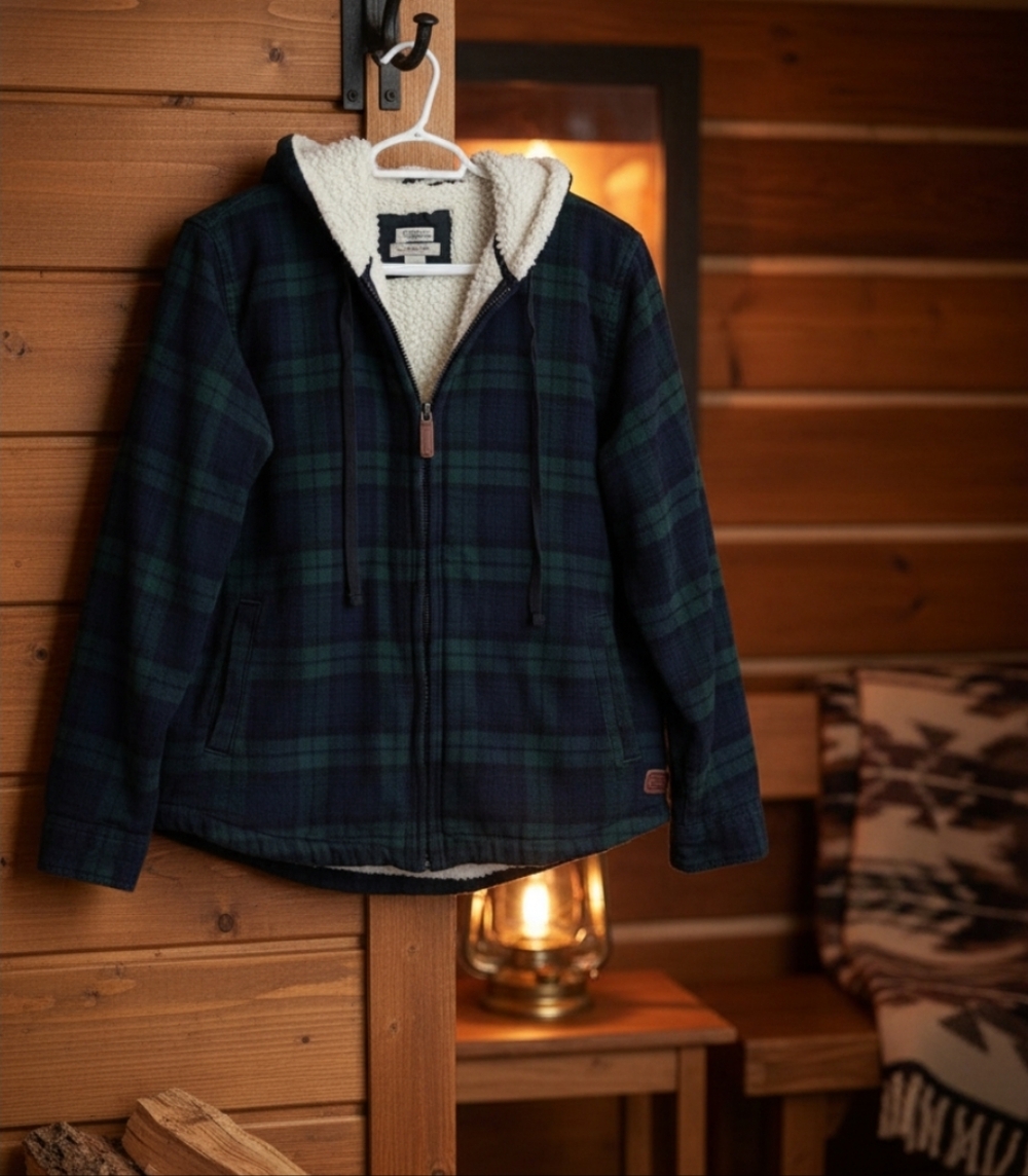 L.L. Bean Scotch Plaid Flannel Shirt Jacket Sherpa Lined EUC! WOMENS SZ MP